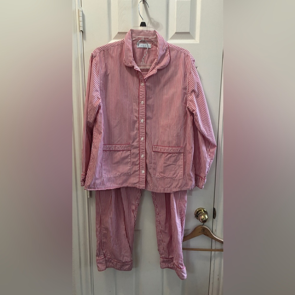 Striped Red & White Button-Front Pajama Set
